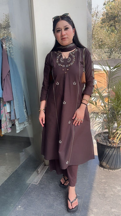 Ruana Chocolate Brown A-Line Designer Suit