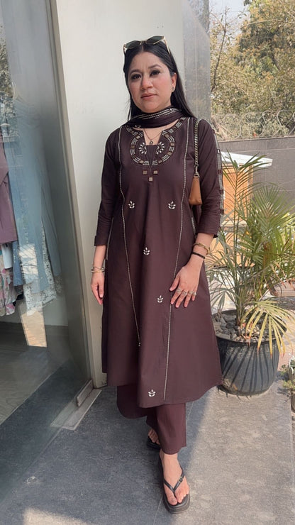 Ruana Chocolate Brown A-Line Designer Suit