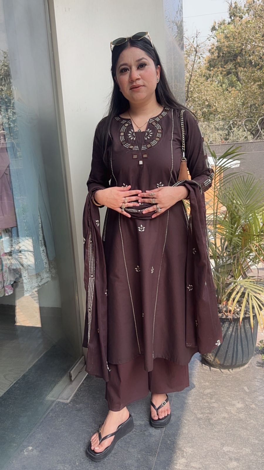 Ruana Chocolate Brown A-Line Designer Suit