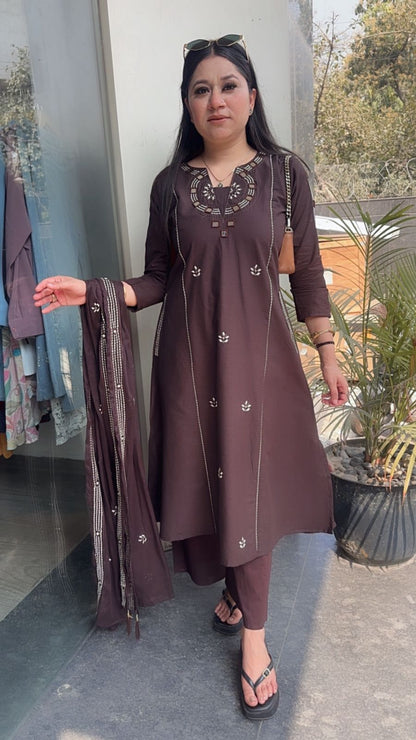 Ruana Chocolate Brown A-Line Designer Suit