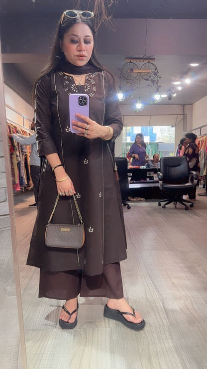 Ruana Chocolate Brown A-Line Designer Suit