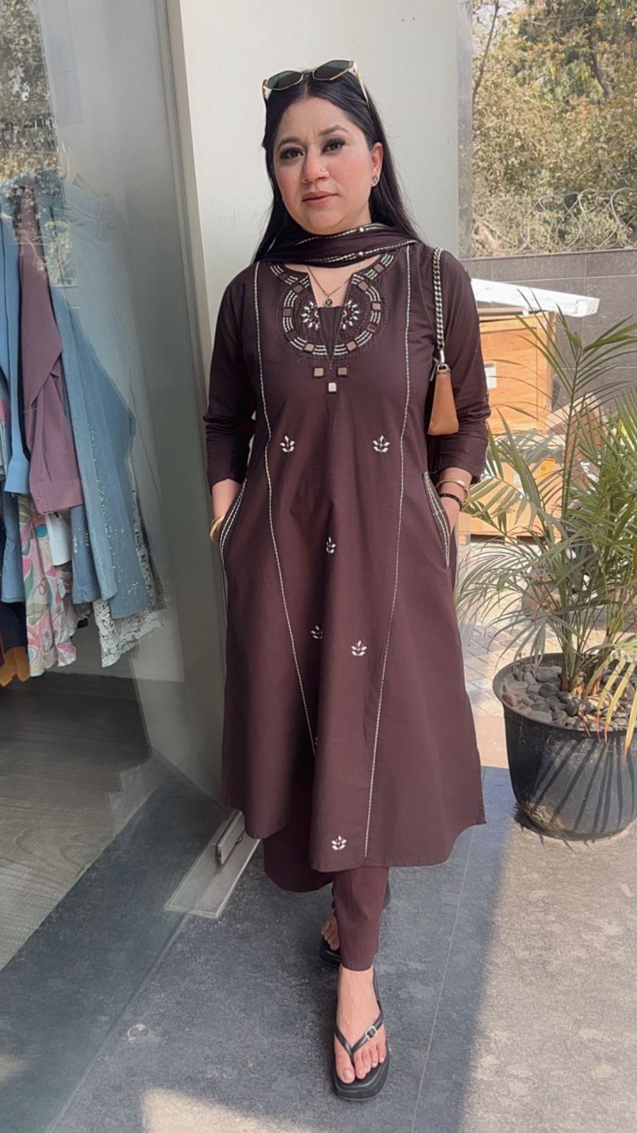 Ruana Chocolate Brown A-Line Designer Suit