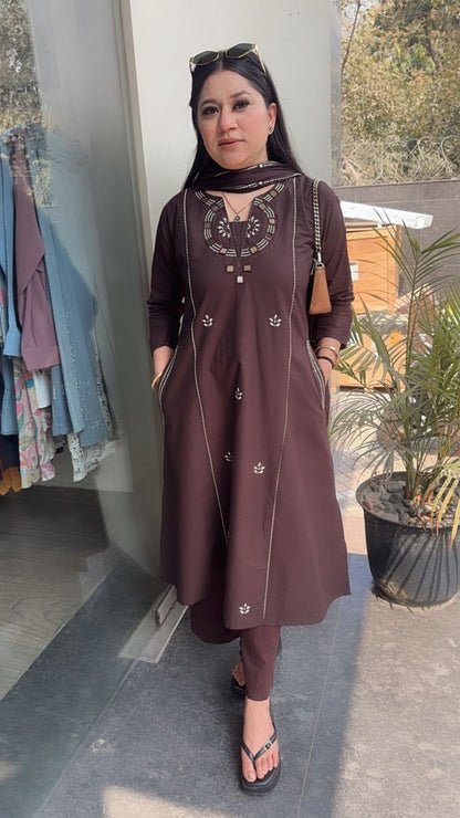 Ruana Chocolate Brown A-Line Designer Suit