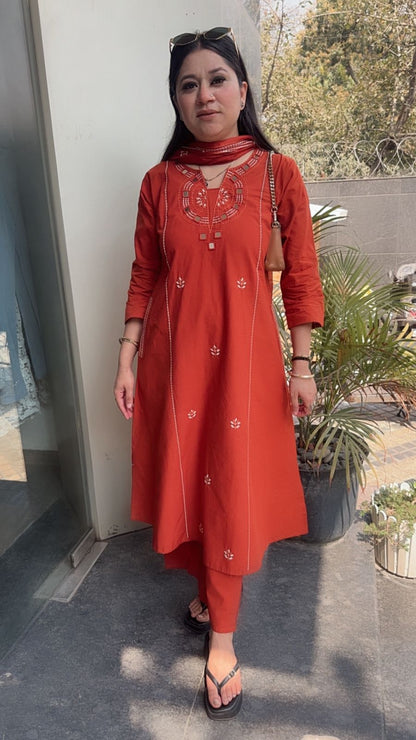 Ruana Rust Orange A-Line Designer Suit