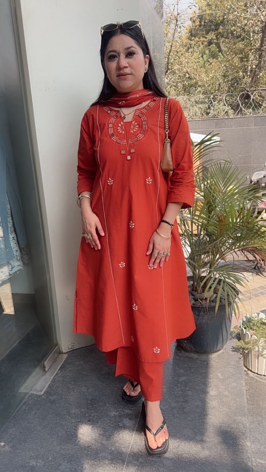 Ruana Rust Orange A-Line Designer Suit