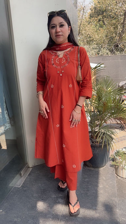 Ruana Rust Orange A-Line Designer Suit