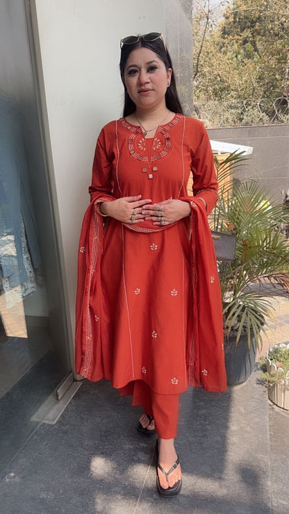 Ruana Rust Orange A-Line Designer Suit