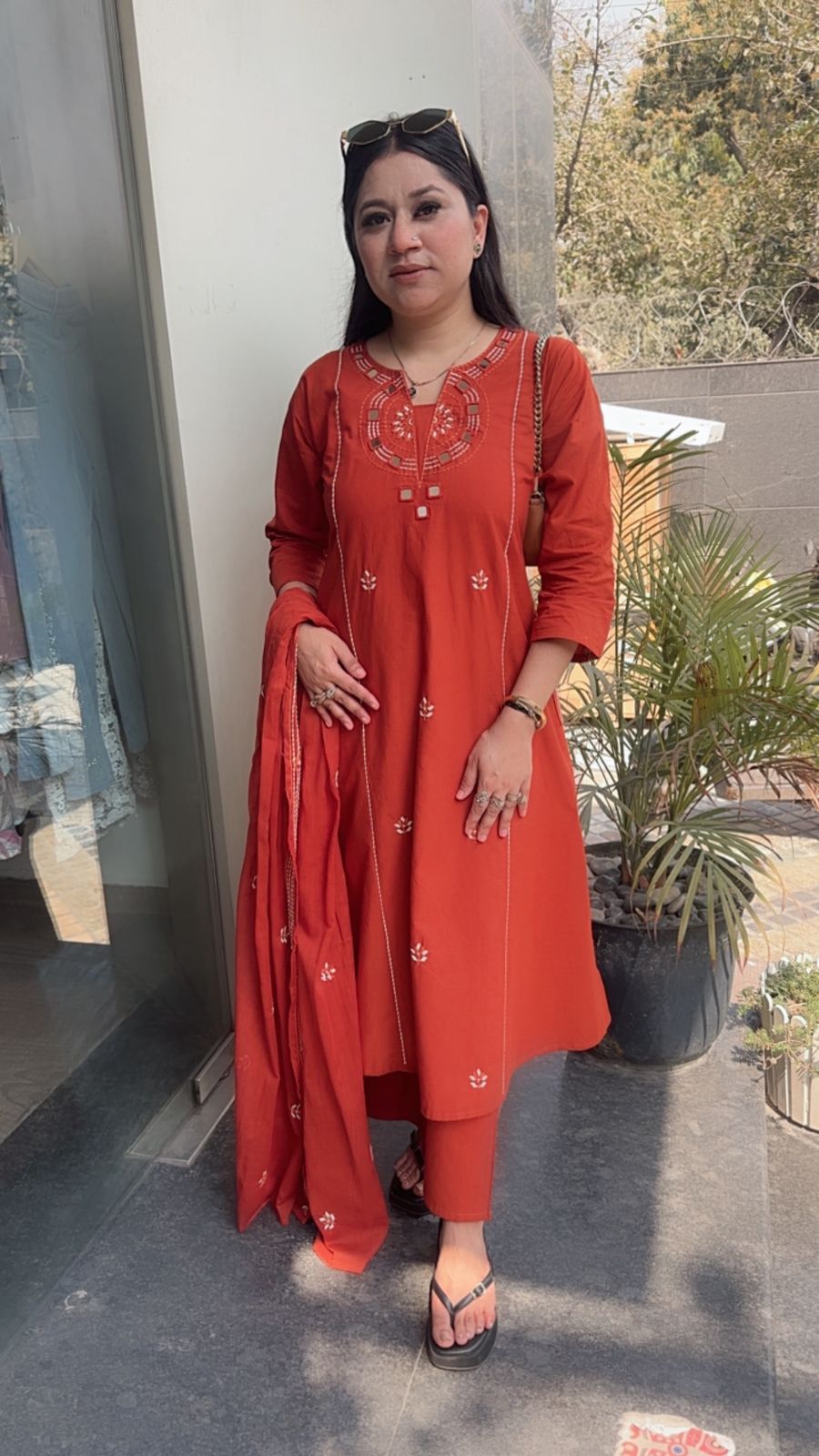 Ruana Rust Orange A-Line Designer Suit