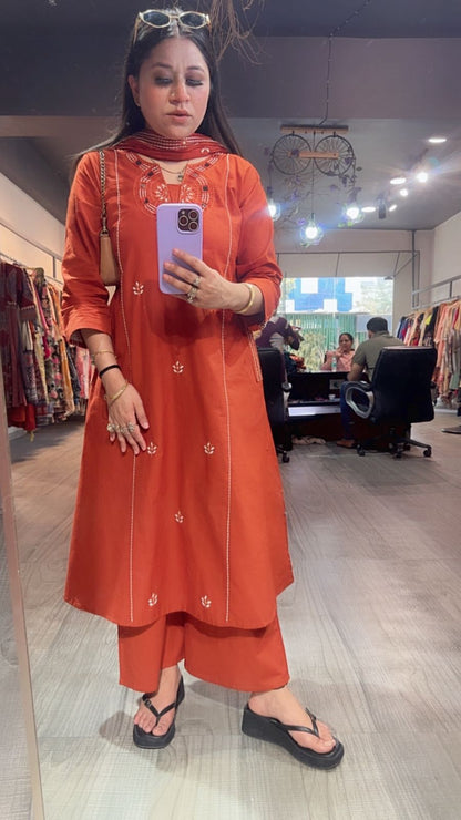 Ruana Rust Orange A-Line Designer Suit