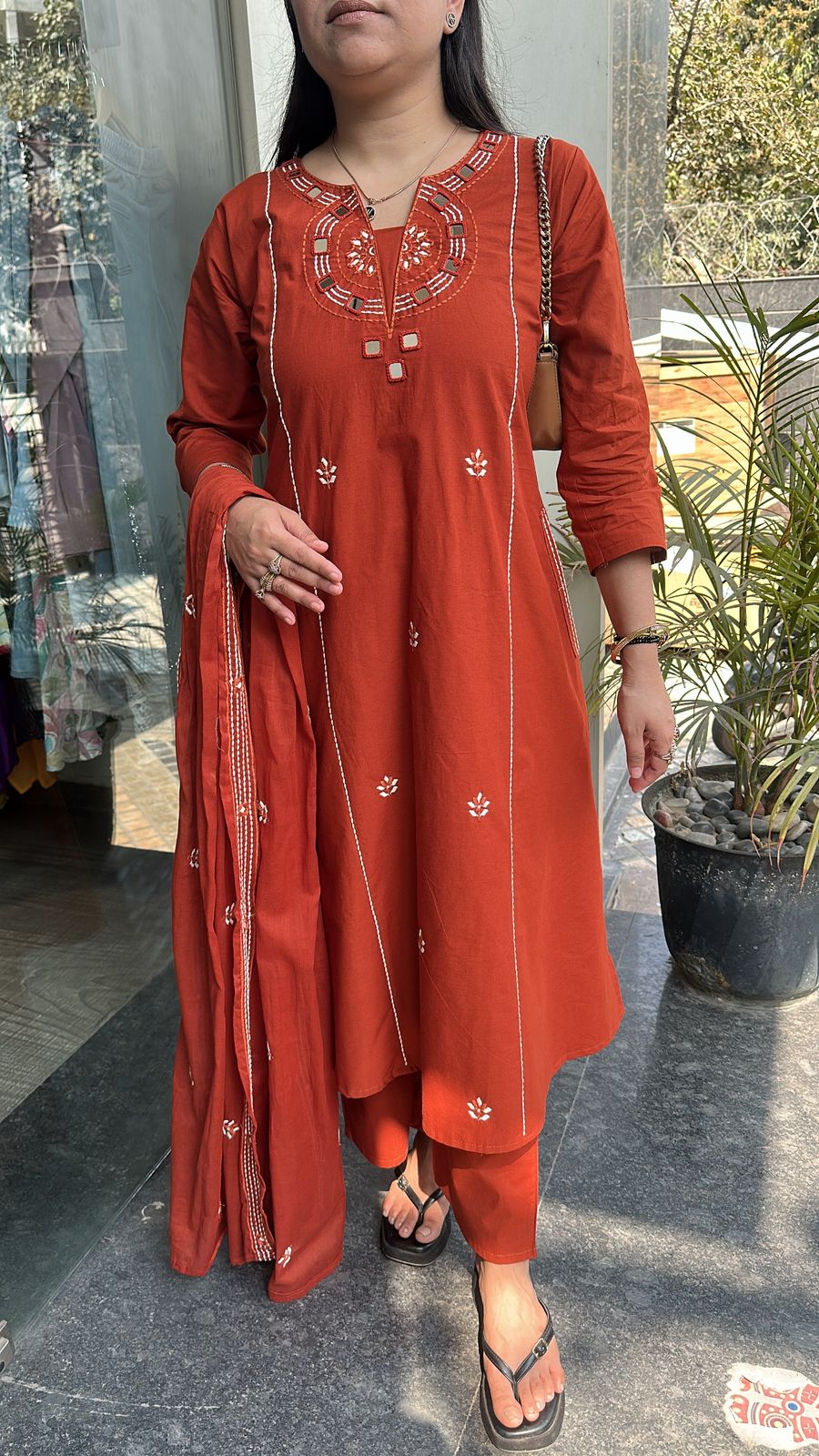 Ruana Rust Orange A-Line Designer Suit