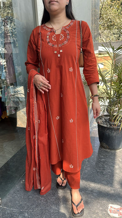 Ruana Rust Orange A-Line Designer Suit