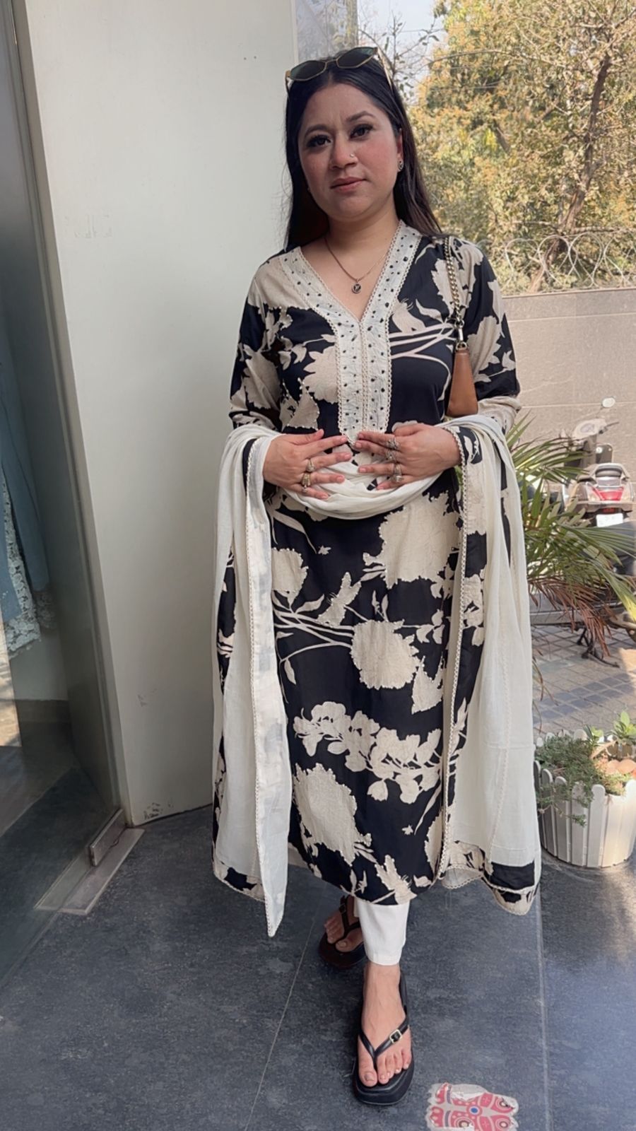 Florid Black white Digital Cotton Designer Suit