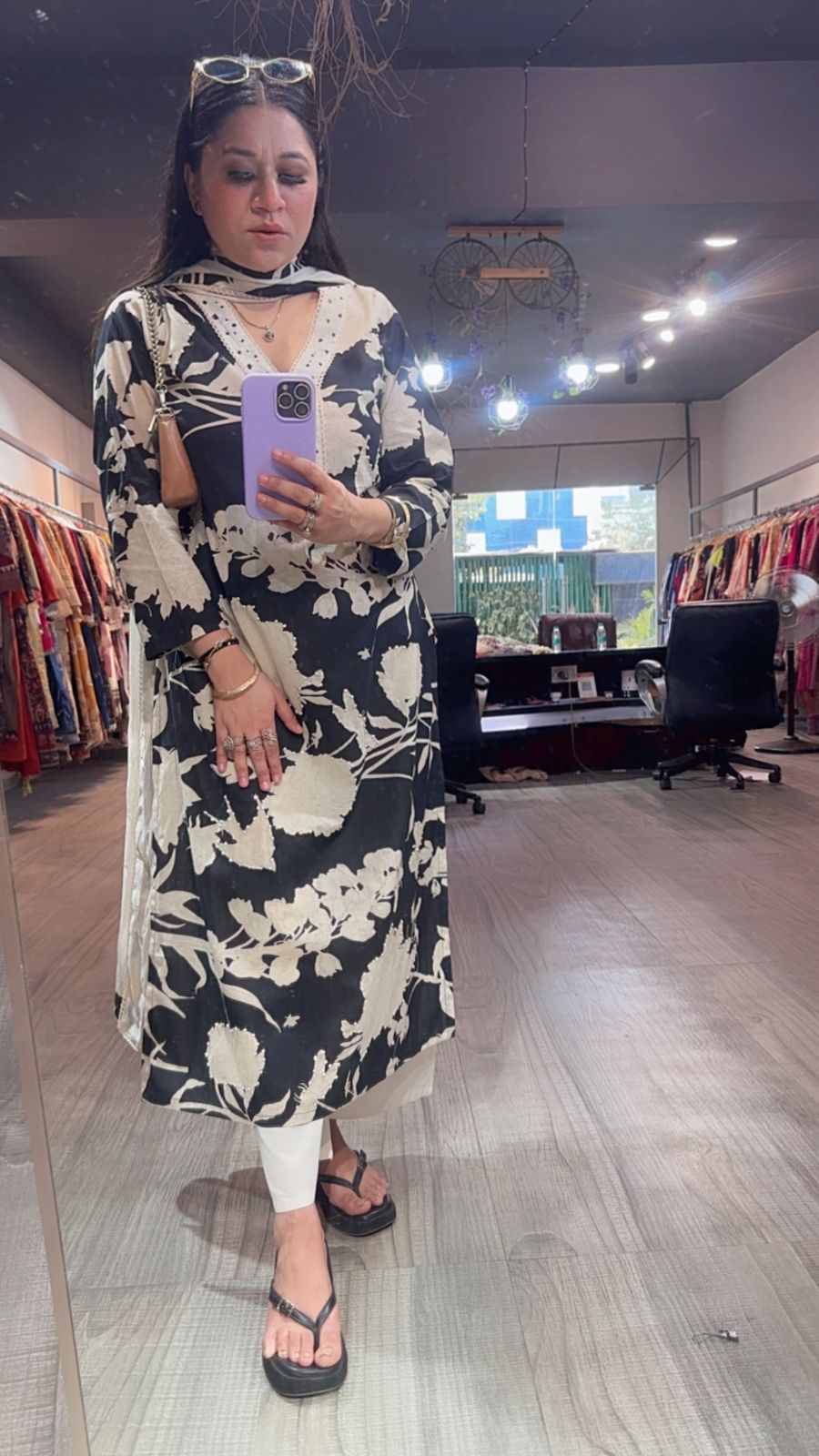 Florid Black white Digital Cotton Designer Suit