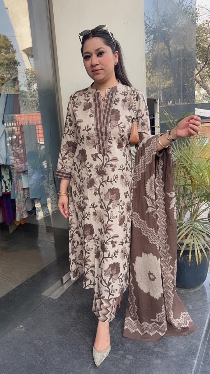 Nawab Brown Cotton Designer Suit