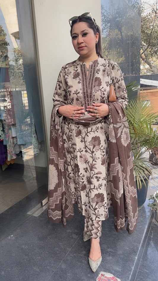 Nawab Brown Cotton Designer Suit