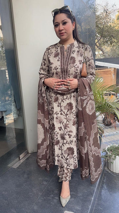 Nawab Brown Cotton Designer Suit