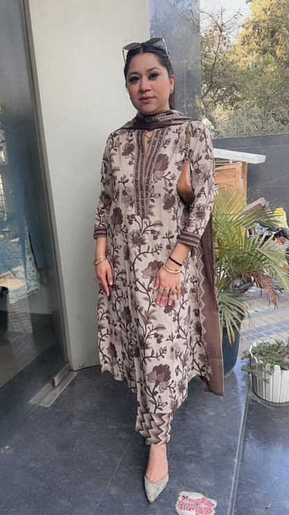 Nawab Brown Cotton Designer Suit