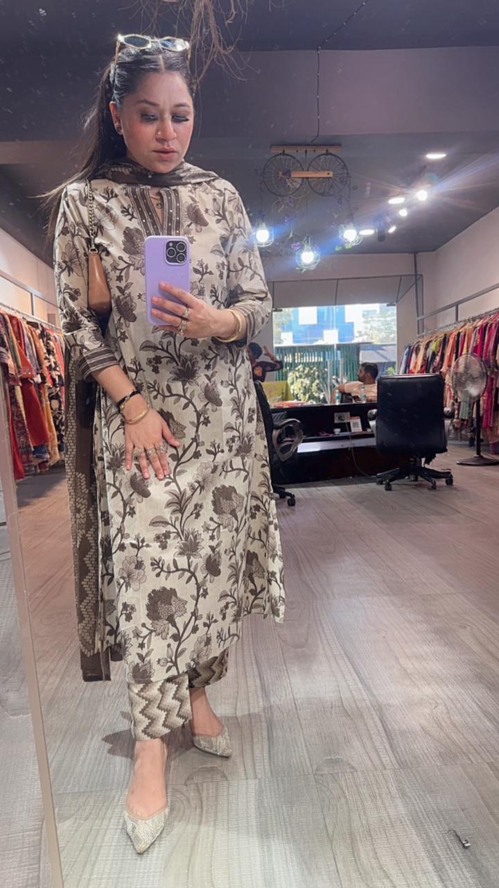 Nawab Brown Cotton Designer Suit