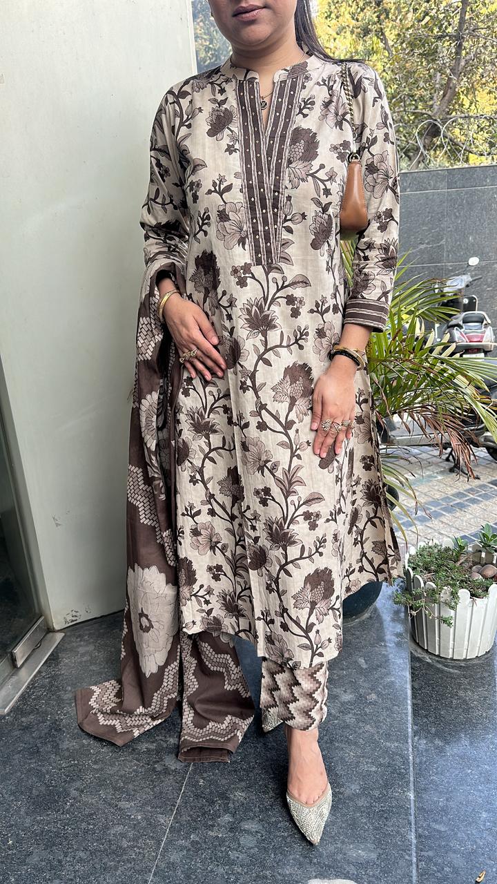 Nawab Brown Cotton Designer Suit