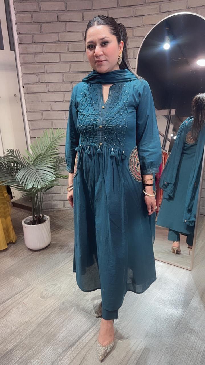 Jasmine Teal Blue Anarkali Designer Suit