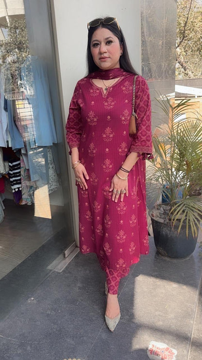 Rasam Magenta Cotton Designer Suit