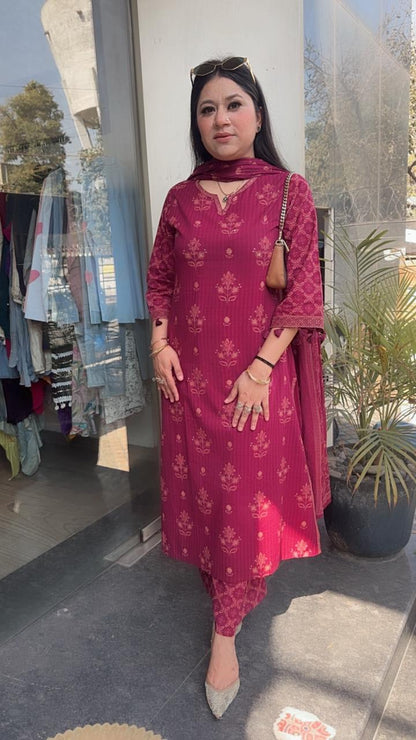 Rasam Magenta Cotton Designer Suit