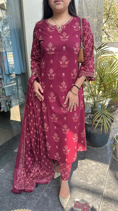 Rasam Magenta Cotton Designer Suit