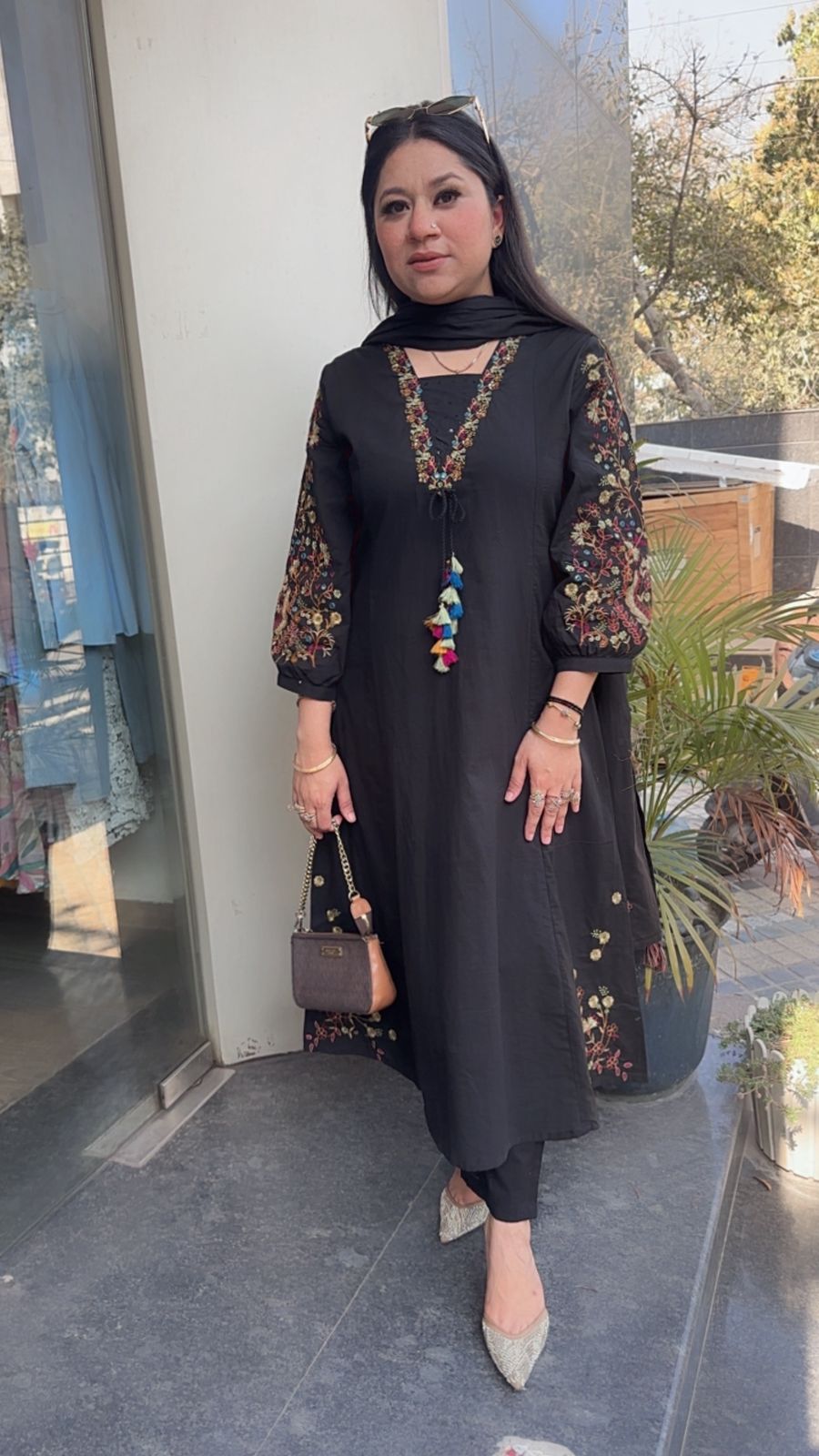 Tata Black A-Line Cotton Designer Suit