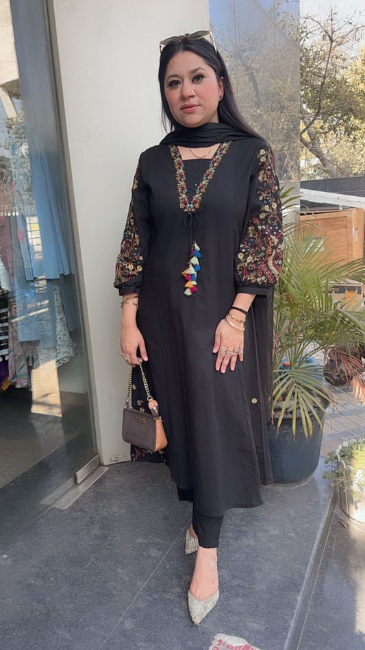 Tata Black A-Line Cotton Designer Suit