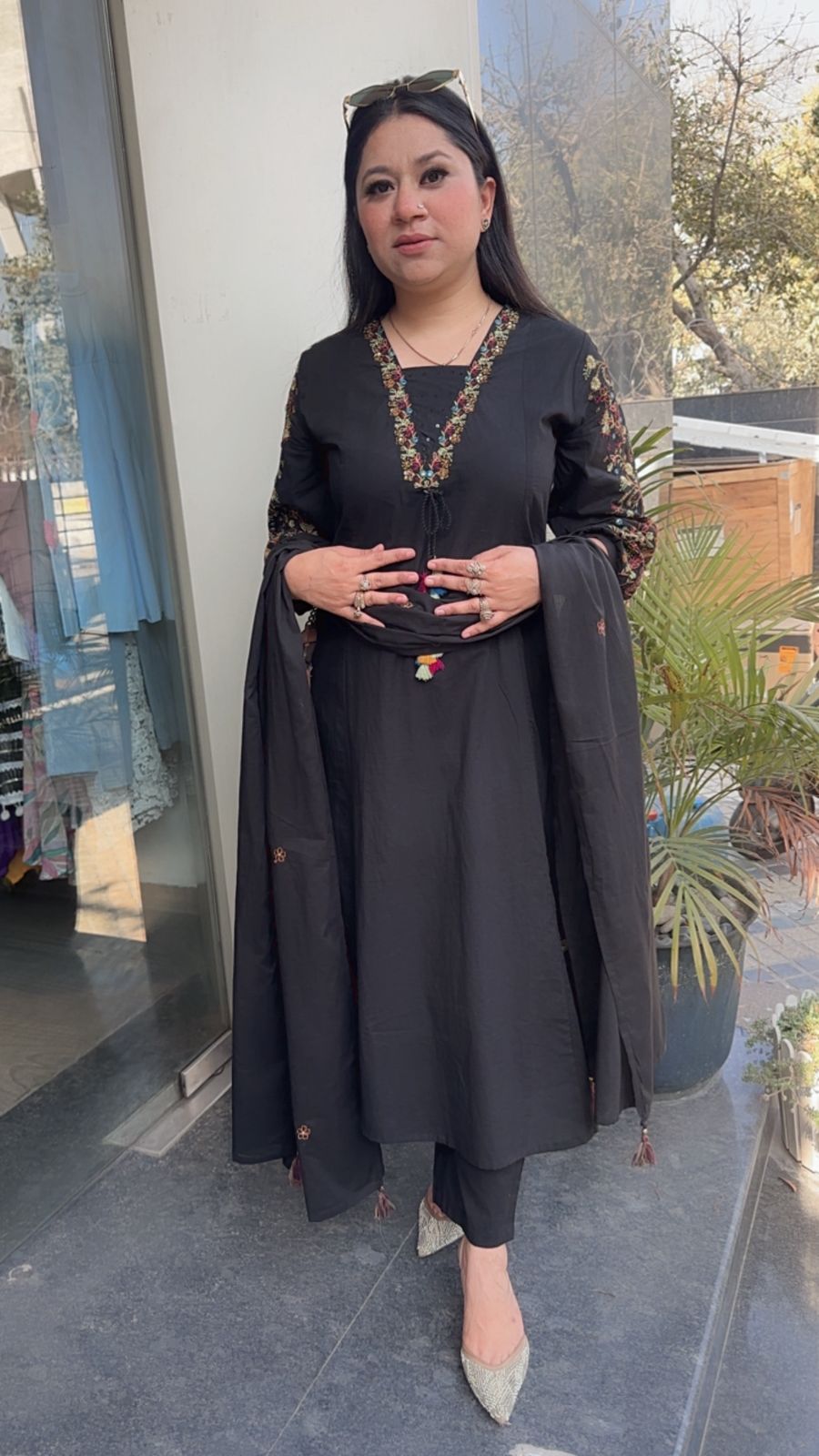 Tata Black A-Line Cotton Designer Suit