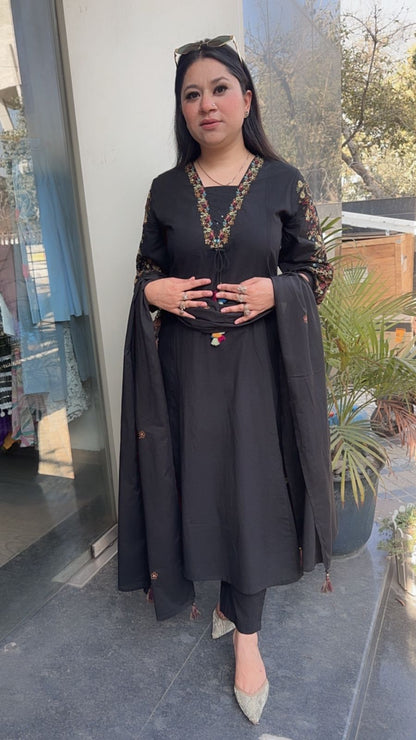 Tata Black A-Line Cotton Designer Suit
