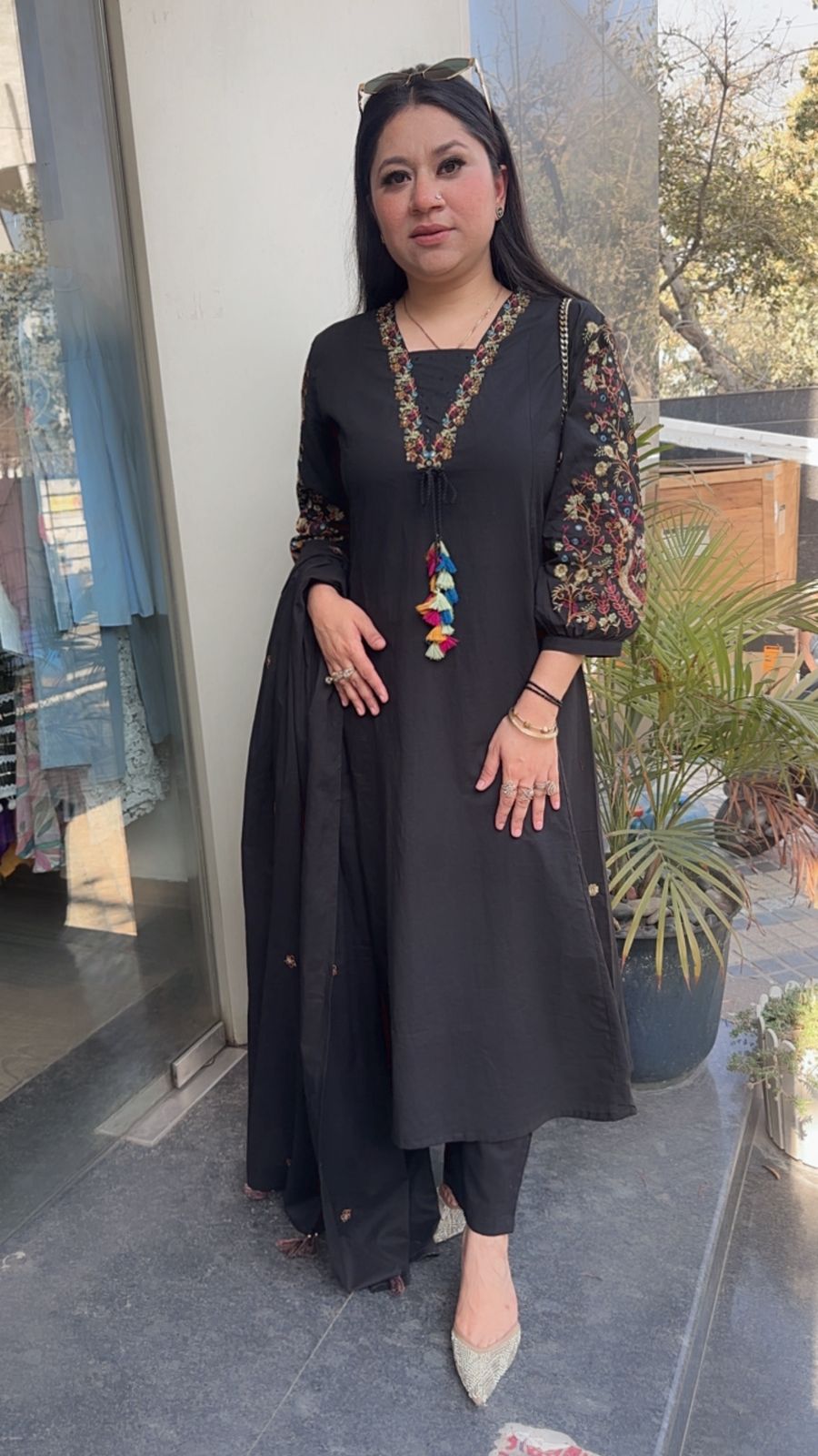 Tata Black A-Line Cotton Designer Suit