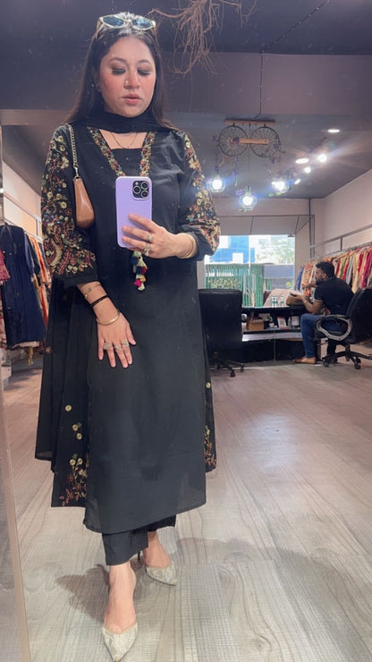 Tata Black A-Line Cotton Designer Suit