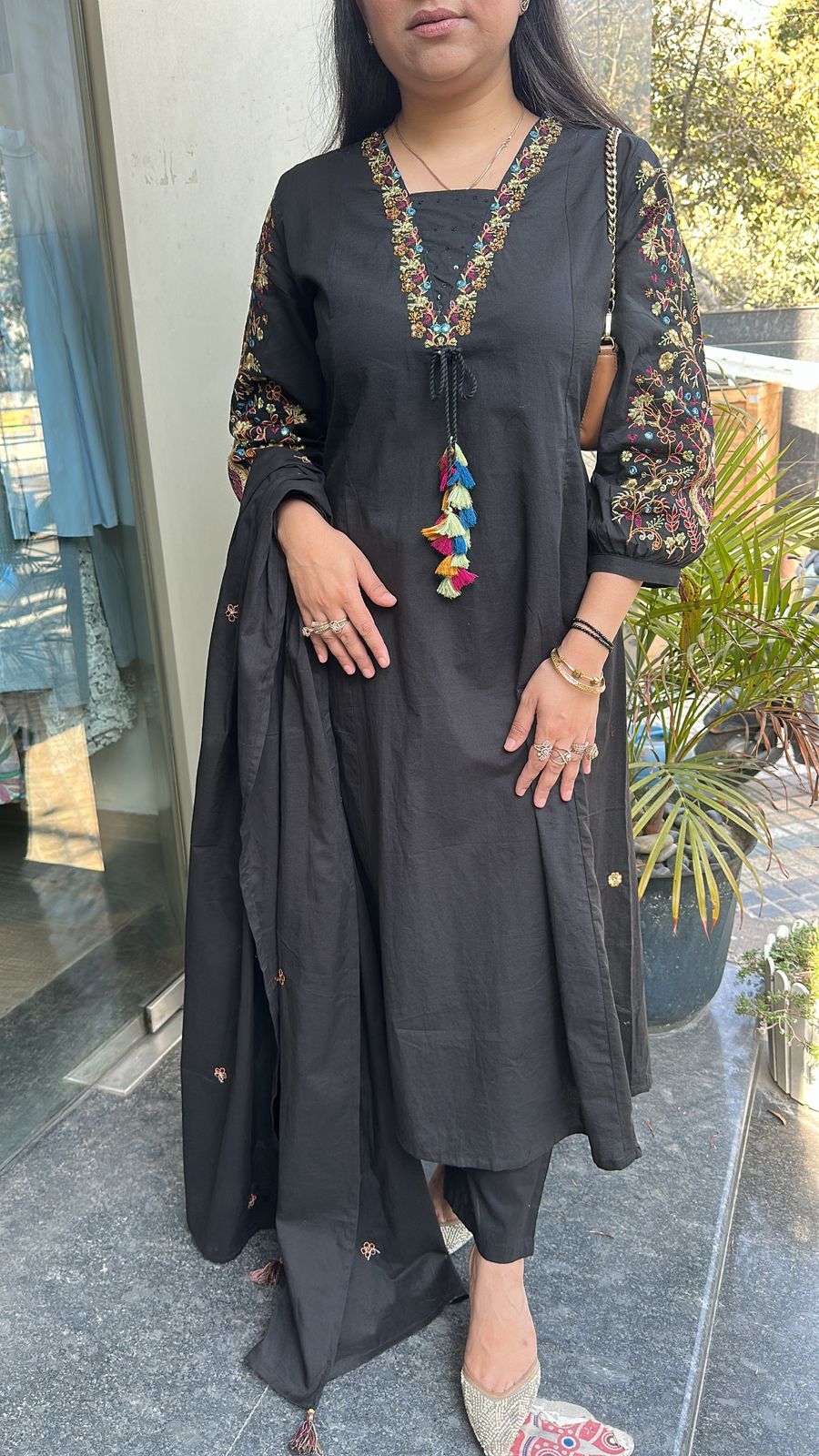 Tata Black A-Line Cotton Designer Suit