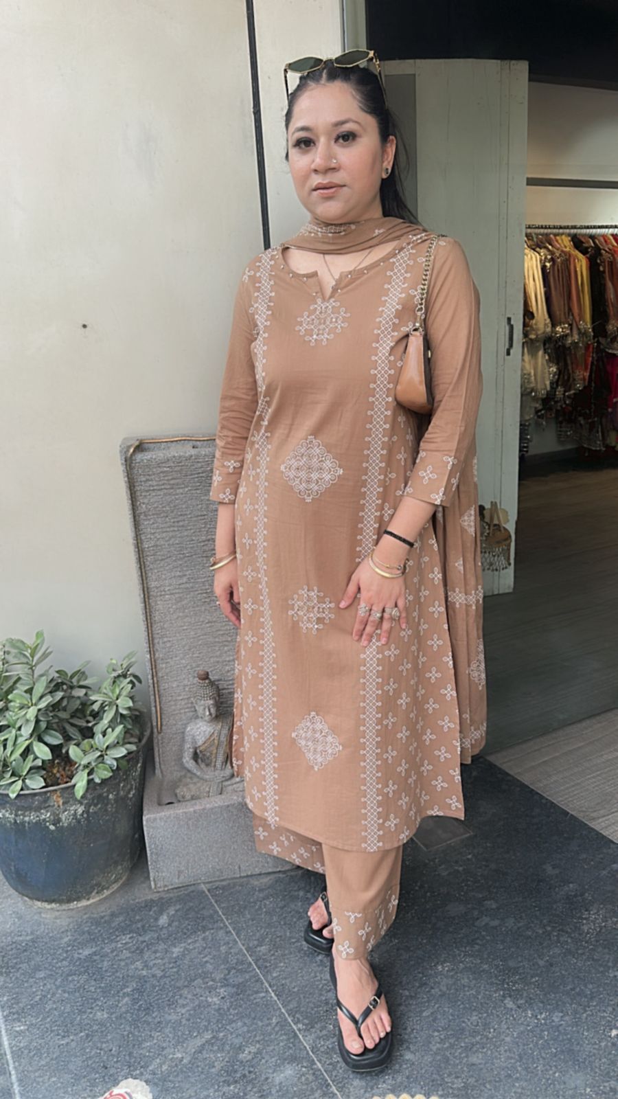 Loreto Beige Cotton Designer Suit