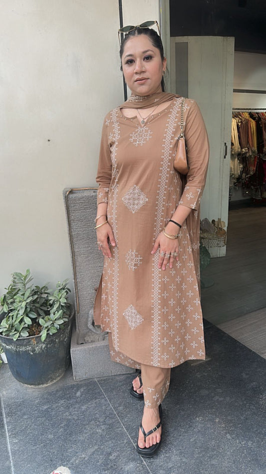Loreto Beige Cotton Designer Suit