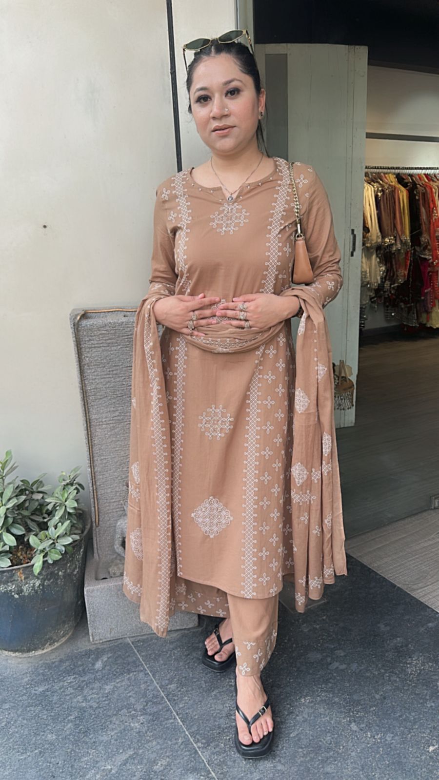 Loreto Beige Cotton Designer Suit