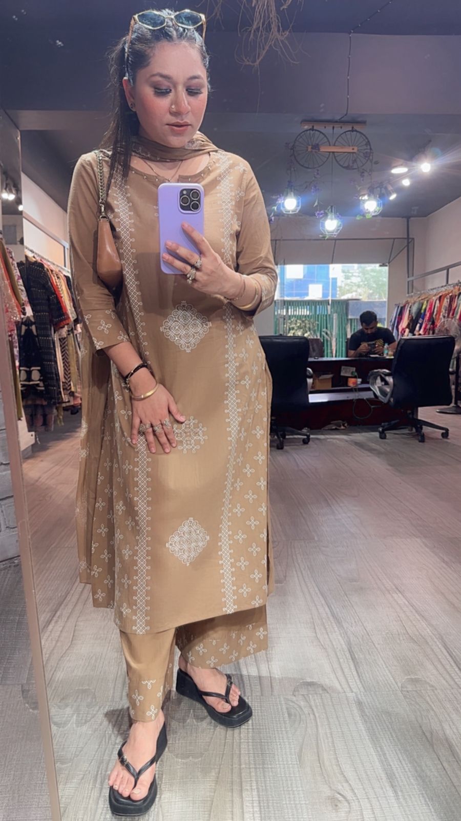 Loreto Beige Cotton Designer Suit