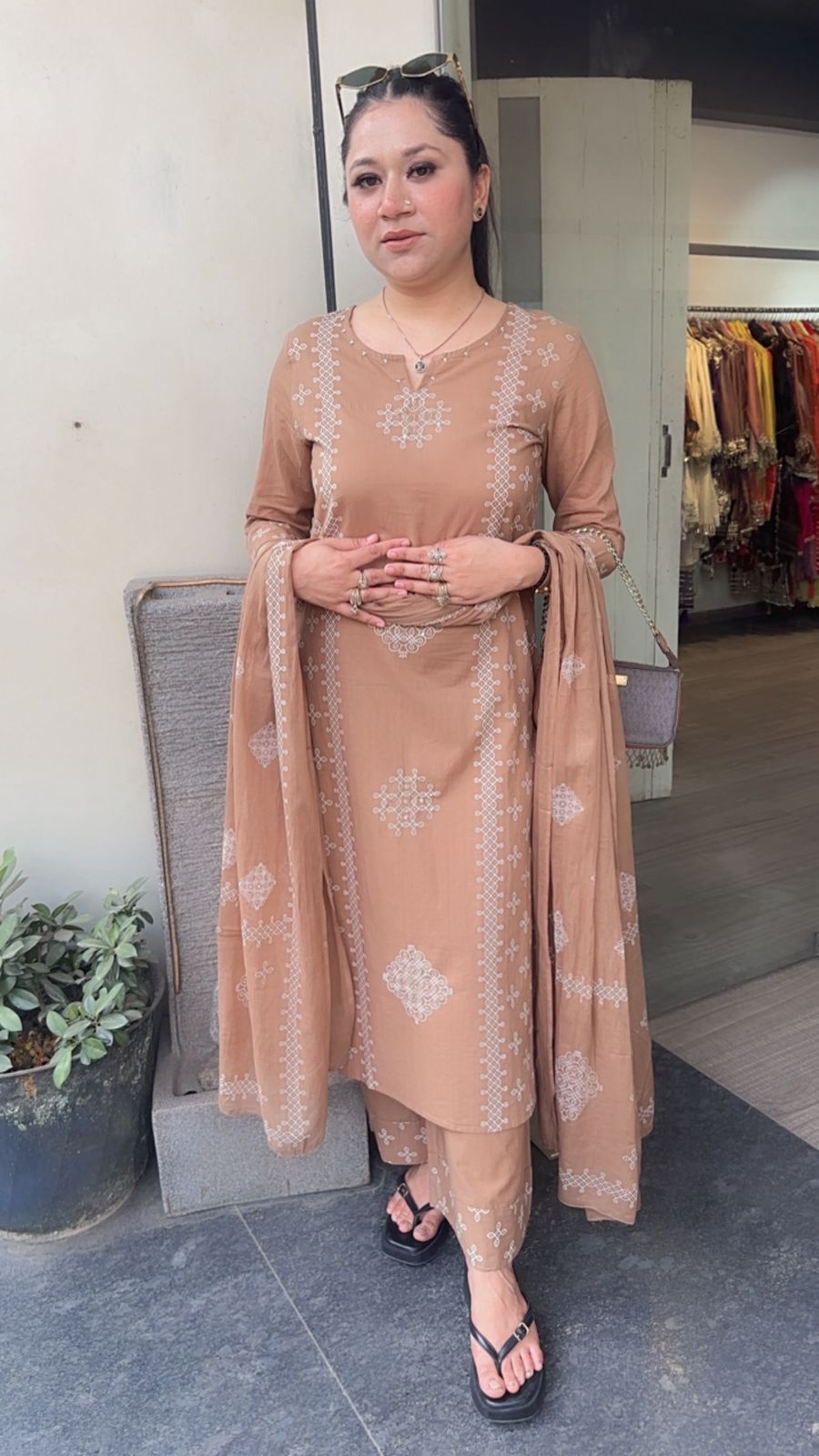 Loreto Beige Cotton Designer Suit