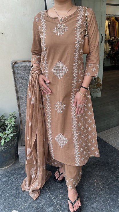 Loreto Beige Cotton Designer Suit