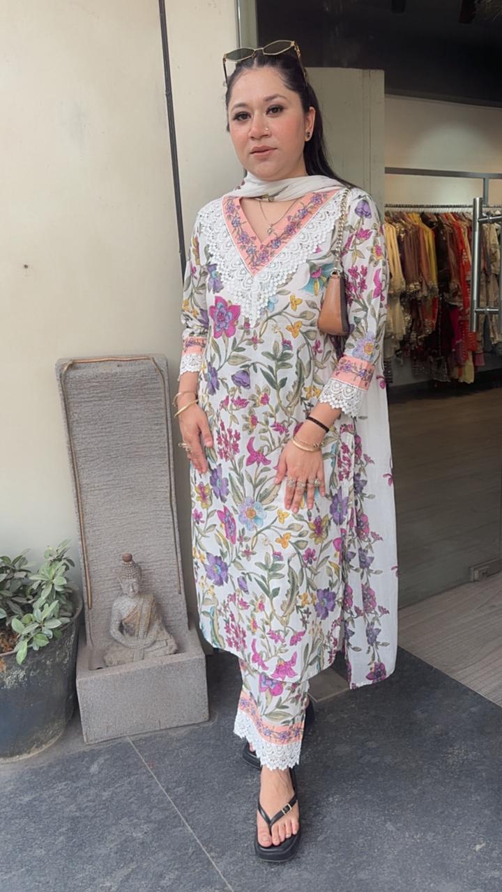 Lifafa Floral Cotton Designer Suit