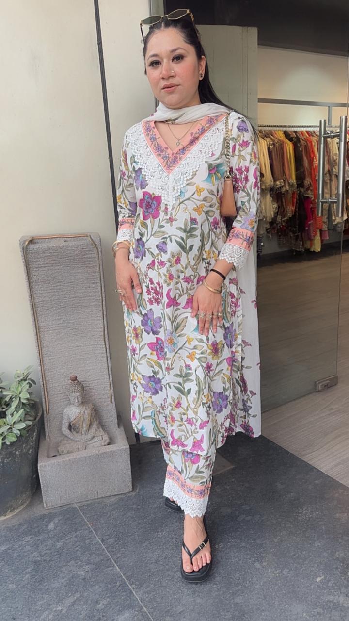 Lifafa Floral Cotton Designer Suit