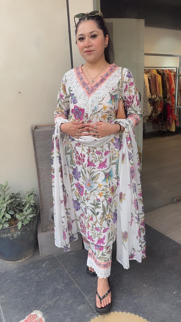 Lifafa Floral Cotton Designer Suit