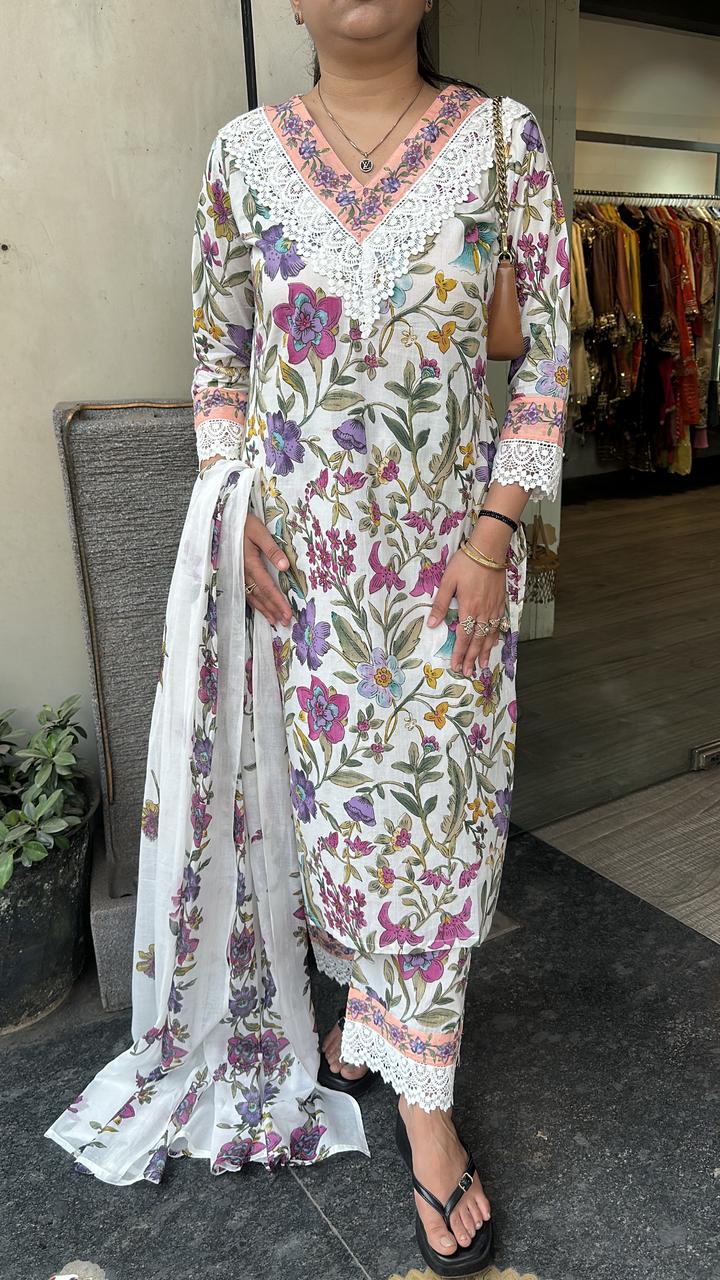 Lifafa Floral Cotton Designer Suit