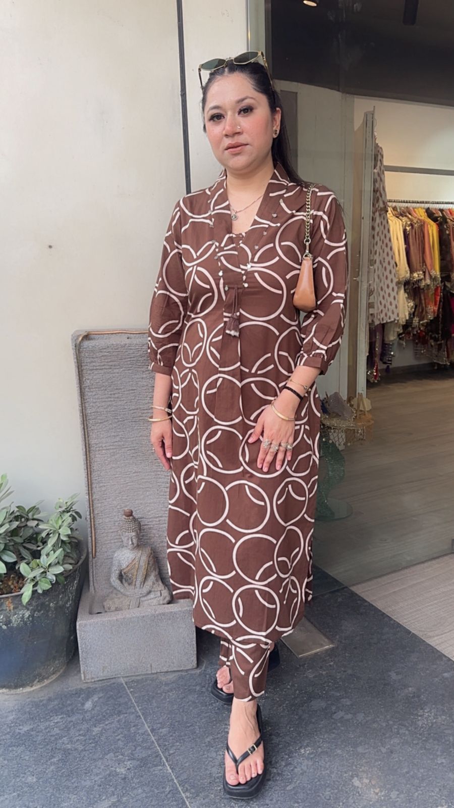 Sutaria Brown Digital Tunic set