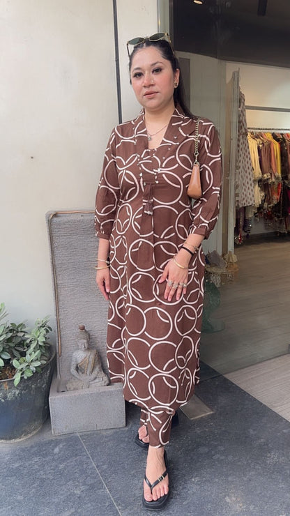 Sutaria Brown Digital Tunic set