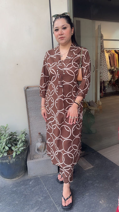 Sutaria Brown Digital Tunic set