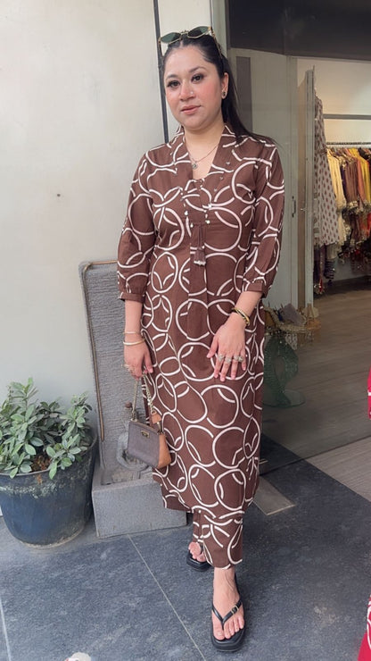Sutaria Brown Digital Tunic set