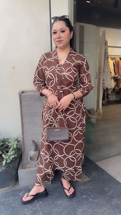 Sutaria Brown Digital Tunic set