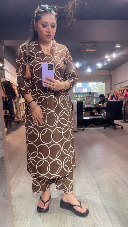 Sutaria Brown Digital Tunic set